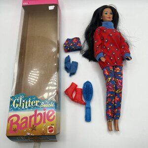 Vintage 1992 Glitter Beach Barbie Kira Box with Kira Doll & Mixed Clothes READ
